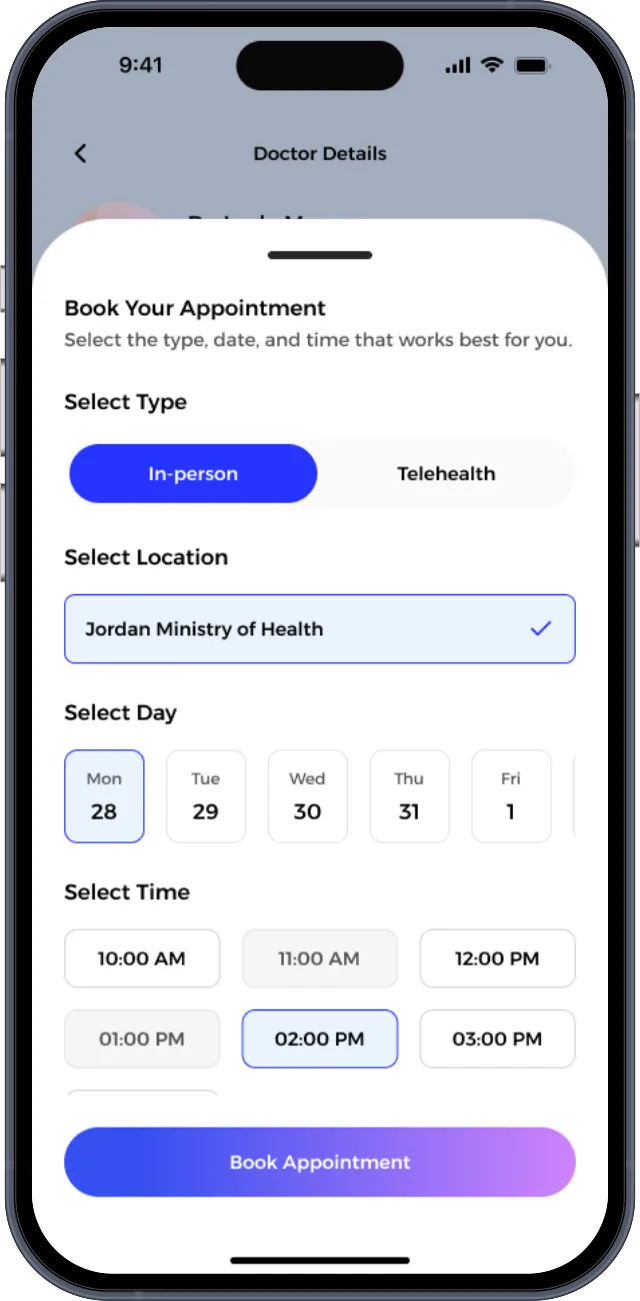 Book in person or telehealth