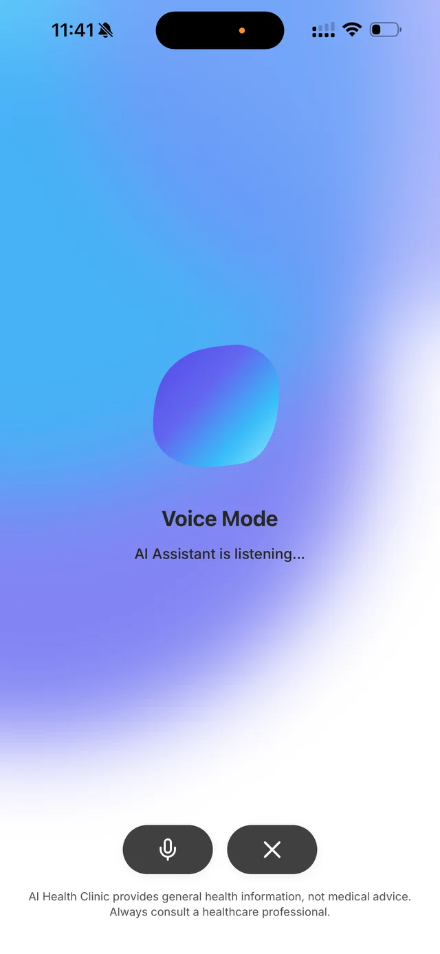 Saleem Voice Mode screen showing the AI assistant listening